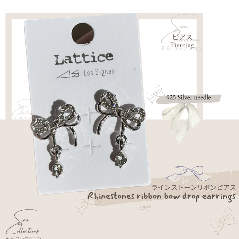 Rhinestones ribbon bow drop earrings