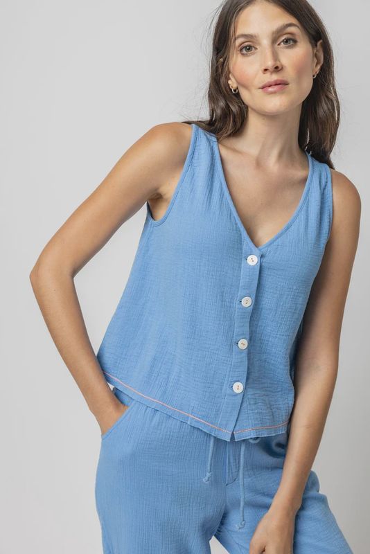 Button Front Gauze Top