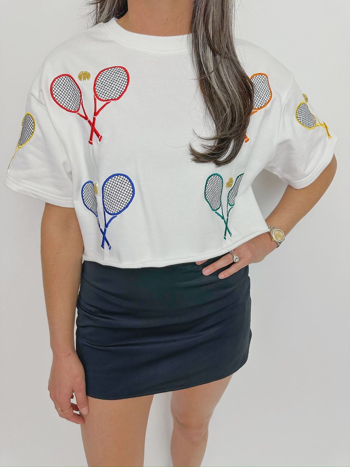 White Multi Tennis Racket Tee