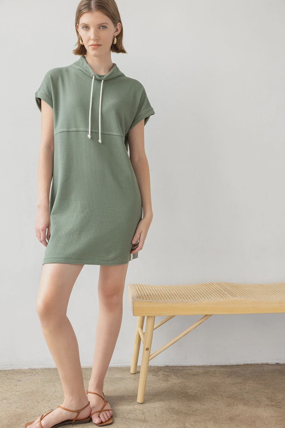 Roll Sleeve Seamed Dress - Seagrass