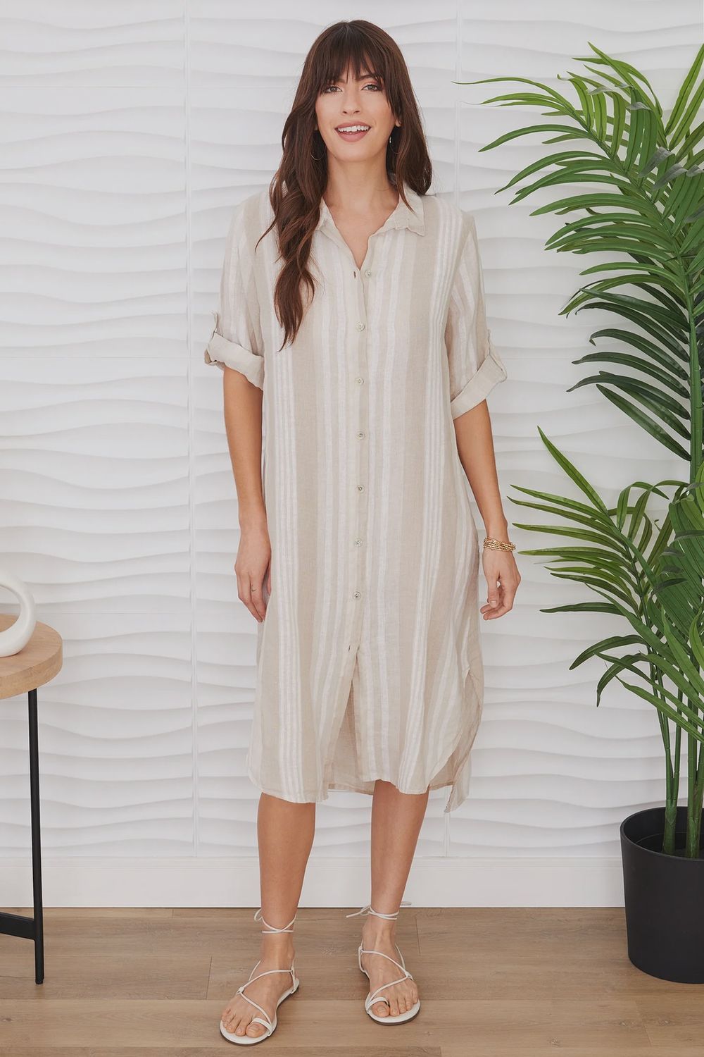 Striped Tunic Dress - Beige