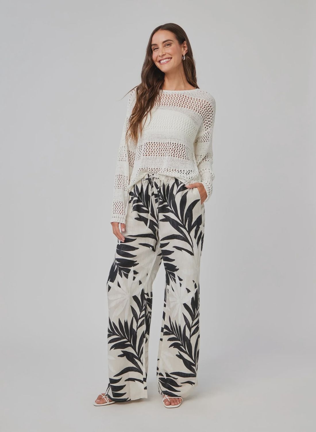 Open Knit Crew Sweater - White