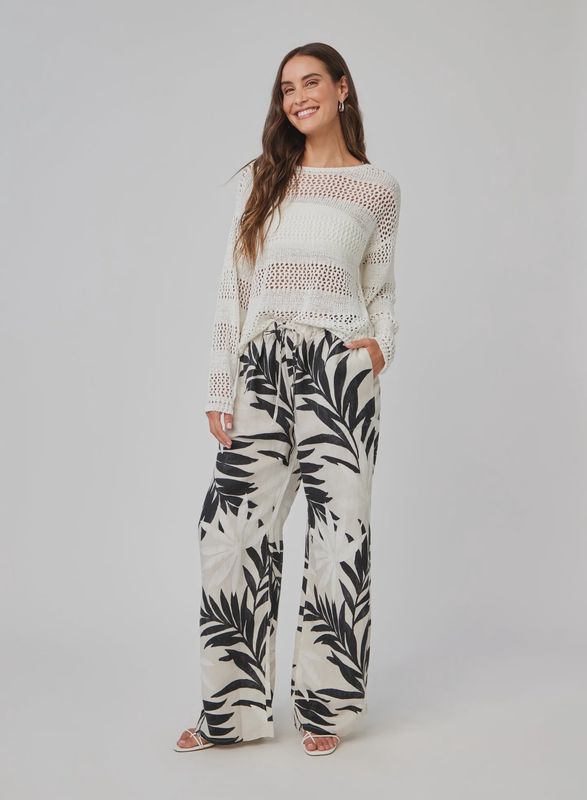 Open Knit Crew Sweater - White