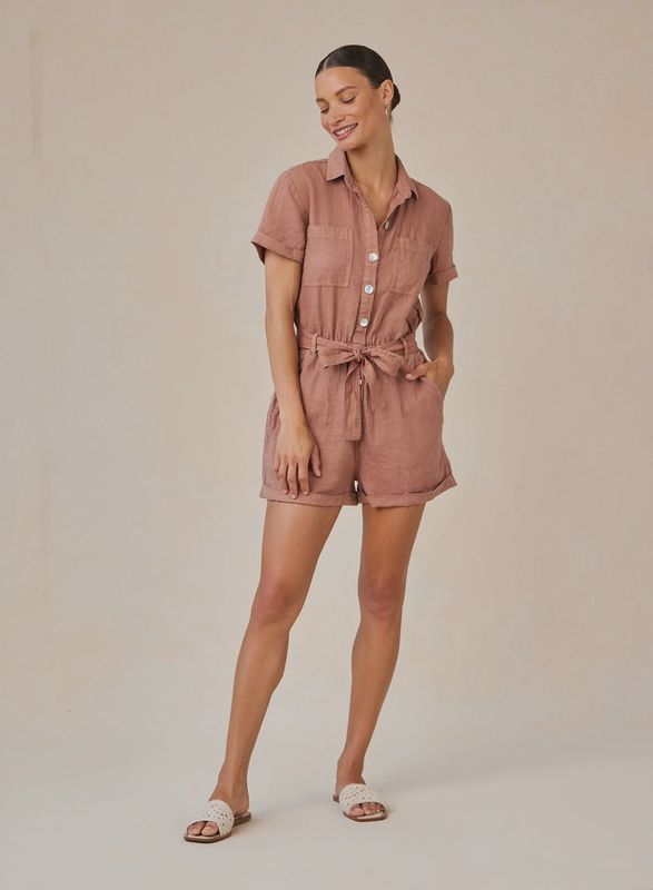 Rolled Hem Romper - Terracotta
