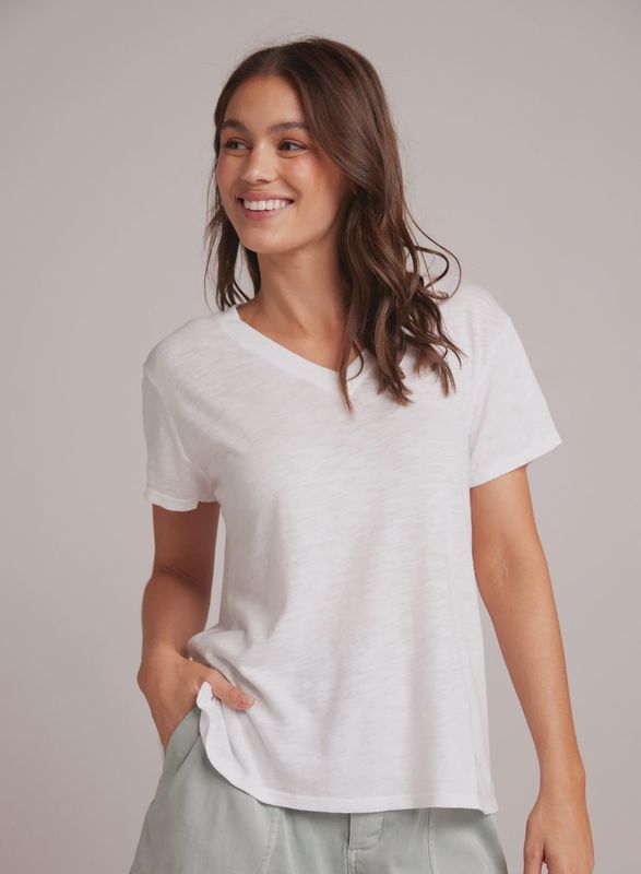 Side Slit V Neck Tee  - White