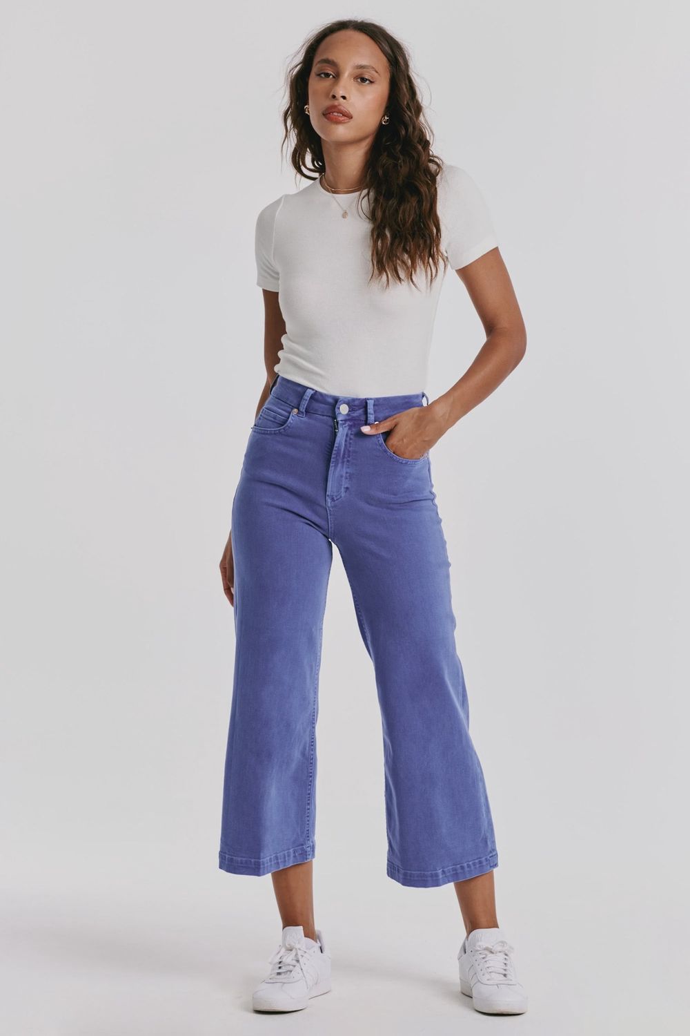 Audrey High Rise Cropped Wide leg in Cobalt