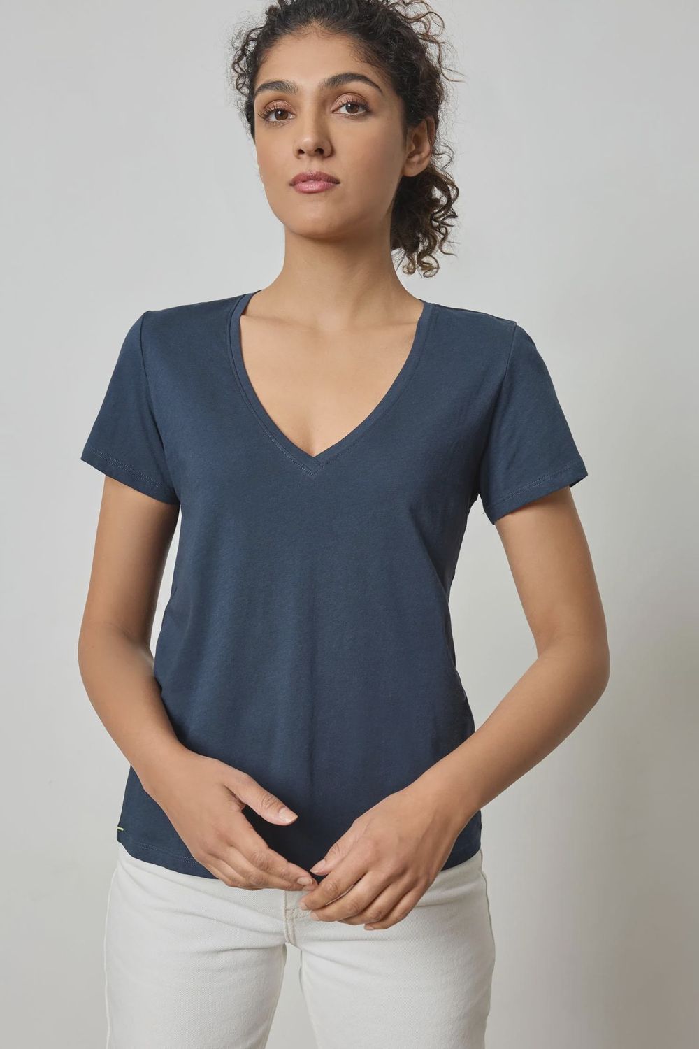 Short Sleeve V neck Shirt - Navy