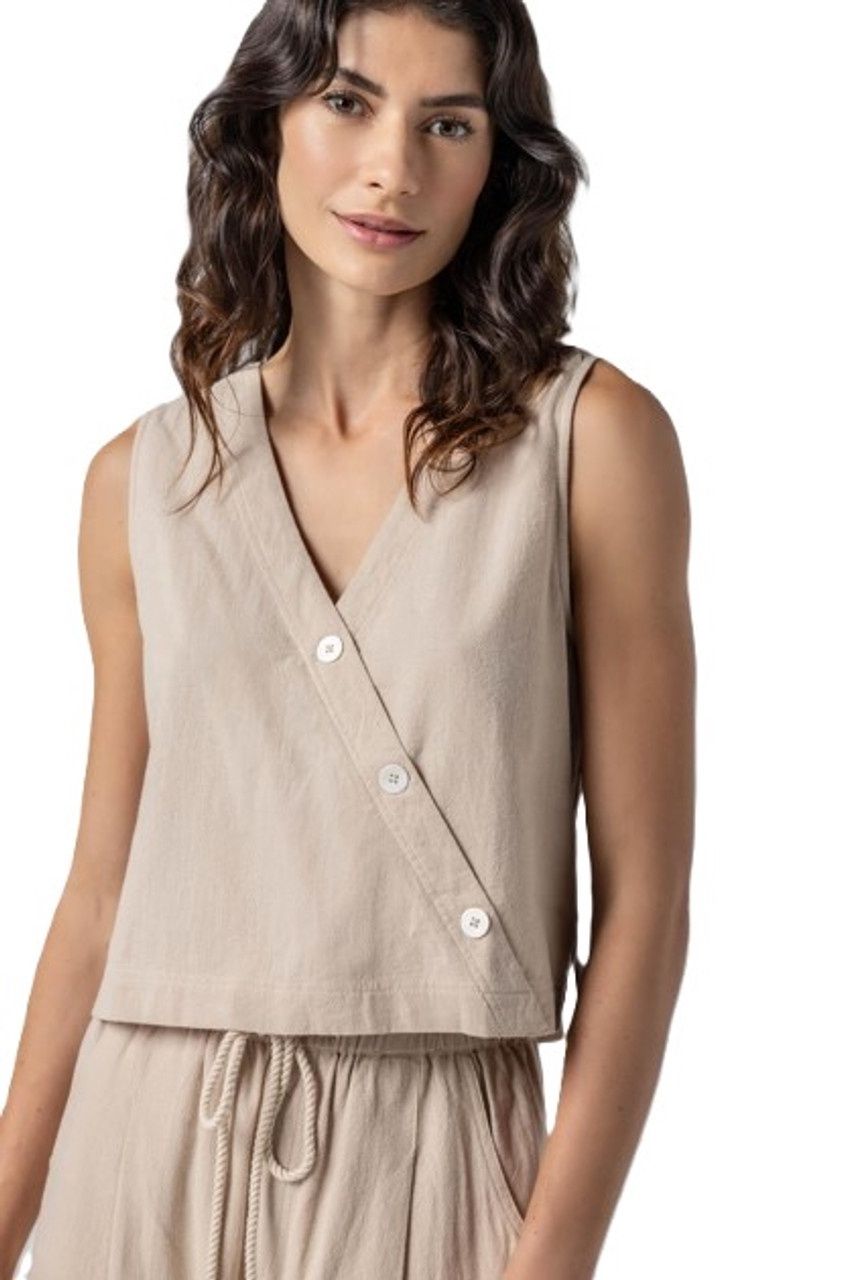 Cross Front Sleeveless Top - Flax
