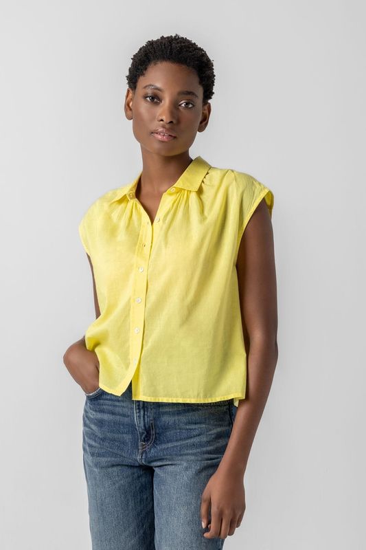 Short Sleeve Button Down : Lemon