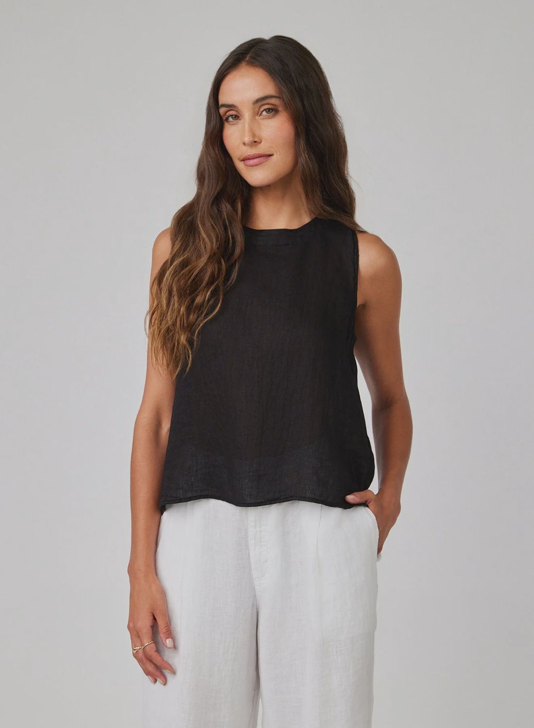 Sleeveless Button Back Top Black