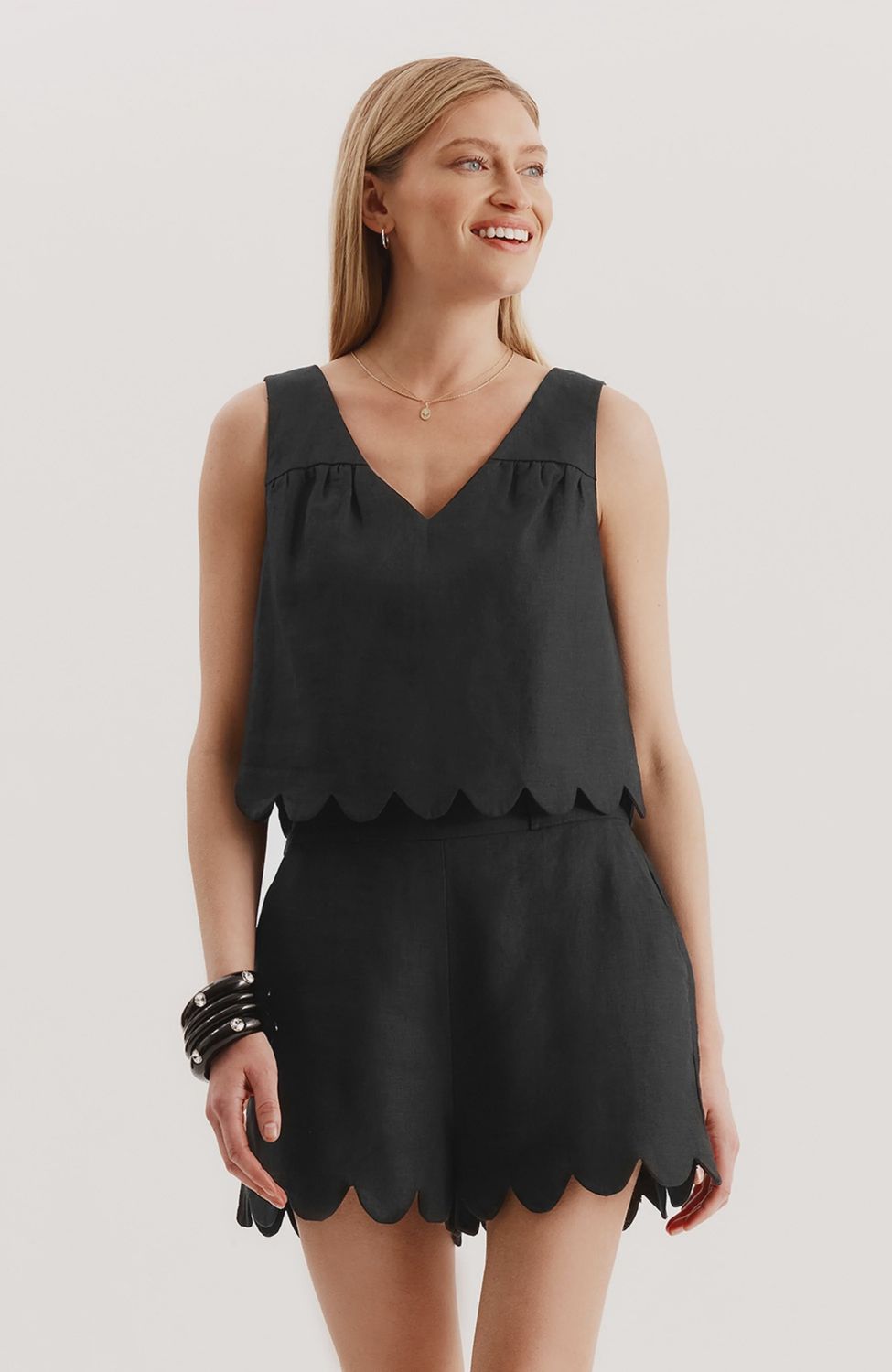 Kennedy Scalloped Shorts in Black