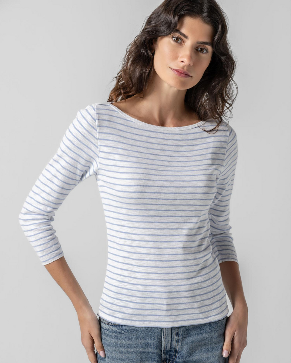 Striped 3/4 Sleeve Boatneck : Surf Stripe