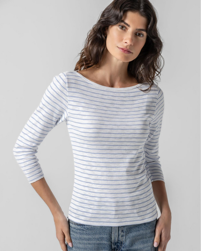 Striped 3/4 Sleeve Boatneck : Surf Stripe