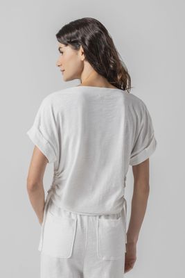 Ruched Side Boatneck : White