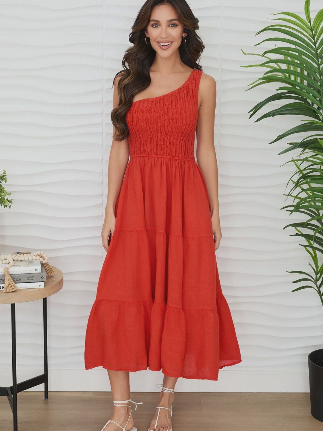 One Shoulder Maxi Red Flame
