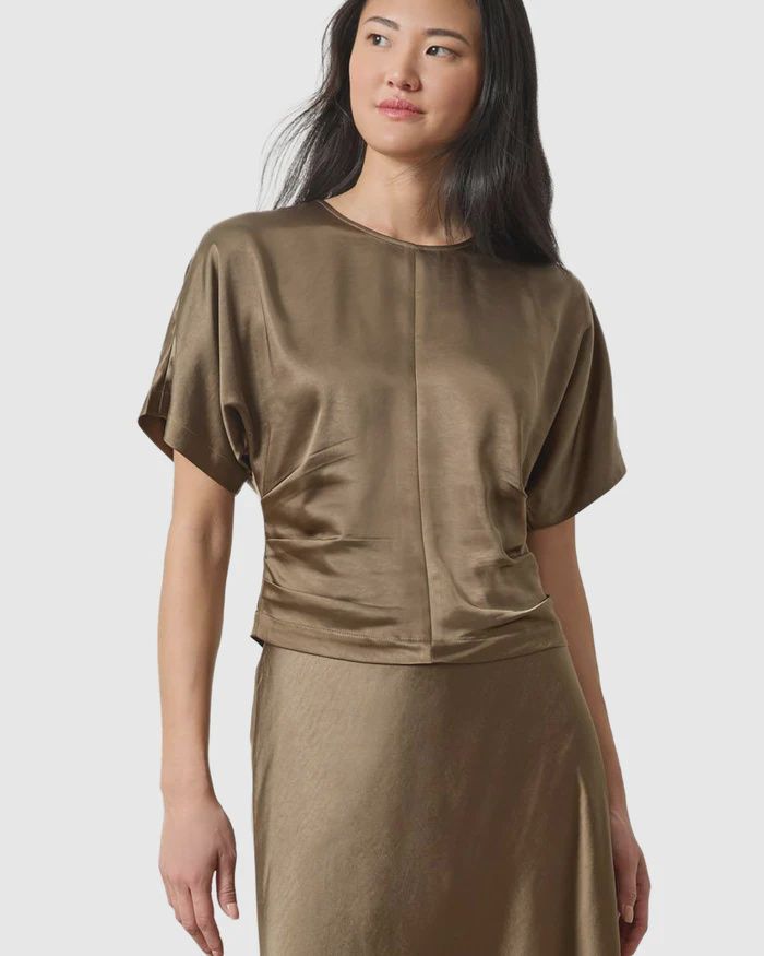 Satin Dolman Short Sleeve Top - Parsley