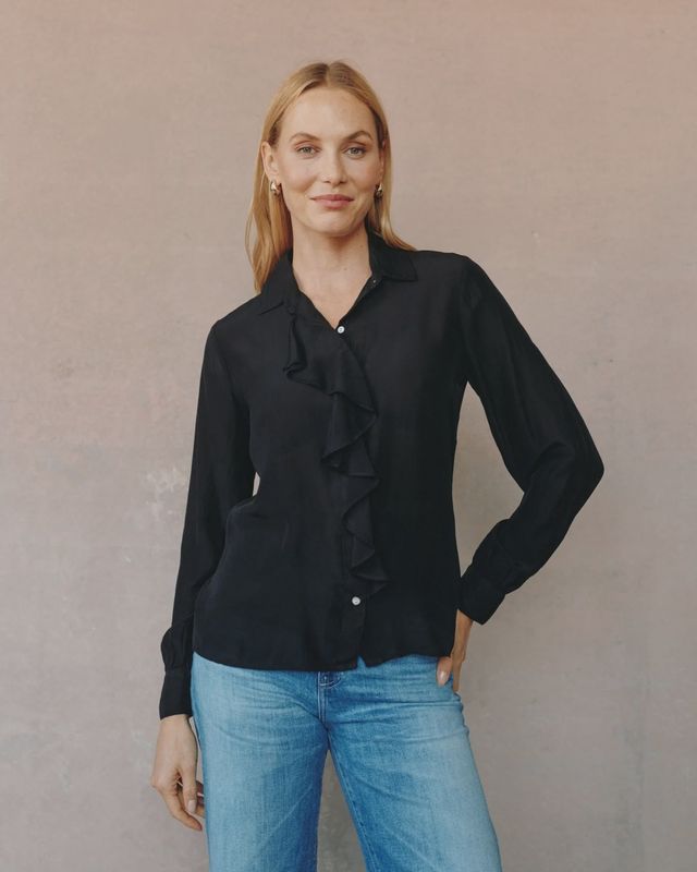 Ruffle Front Shirt in Black