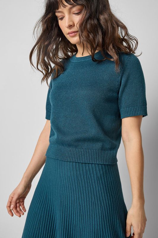 Short Sleeve Sparkle Sweater Deep Sea
