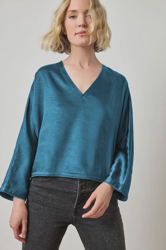 Satin V-Neck Dolman : Neptune