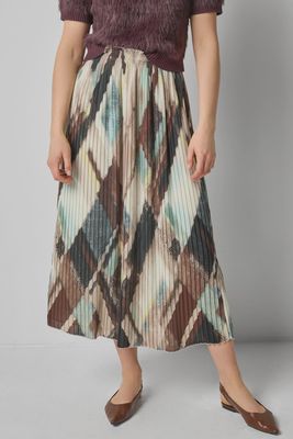 Pleated Maxi Skirt : Cappuccino Plaid