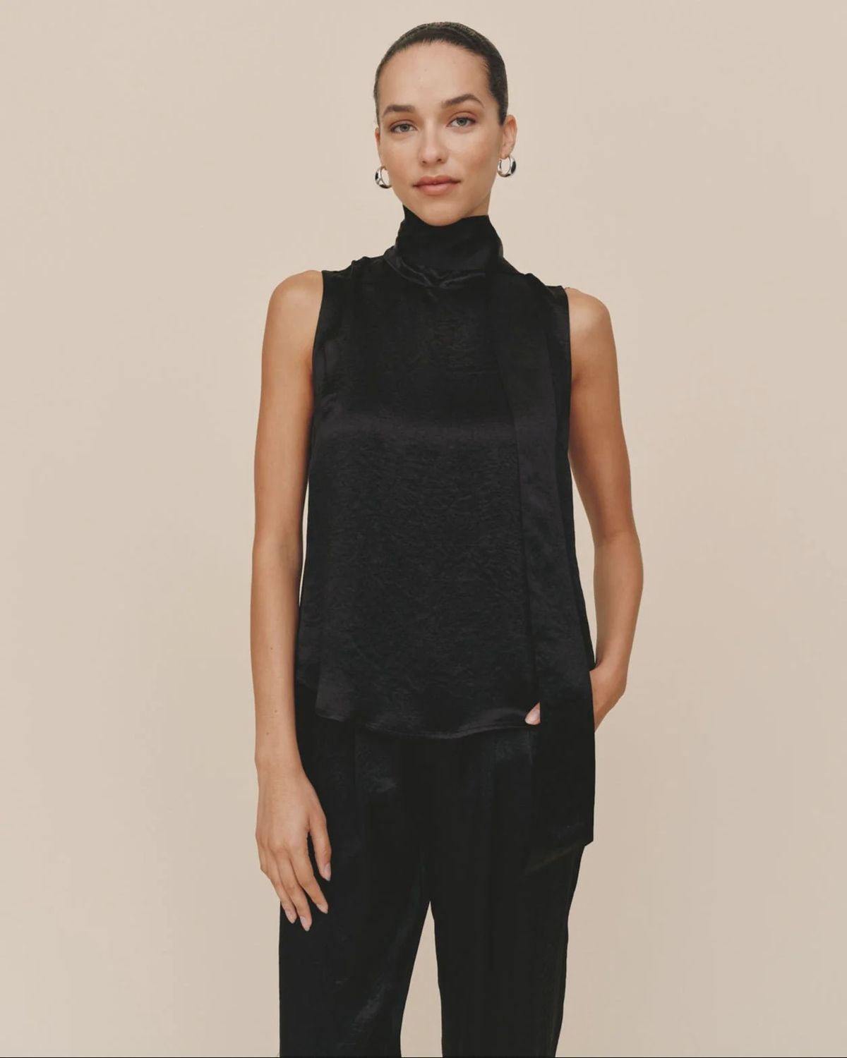 Scarf Neck Blouse in Black