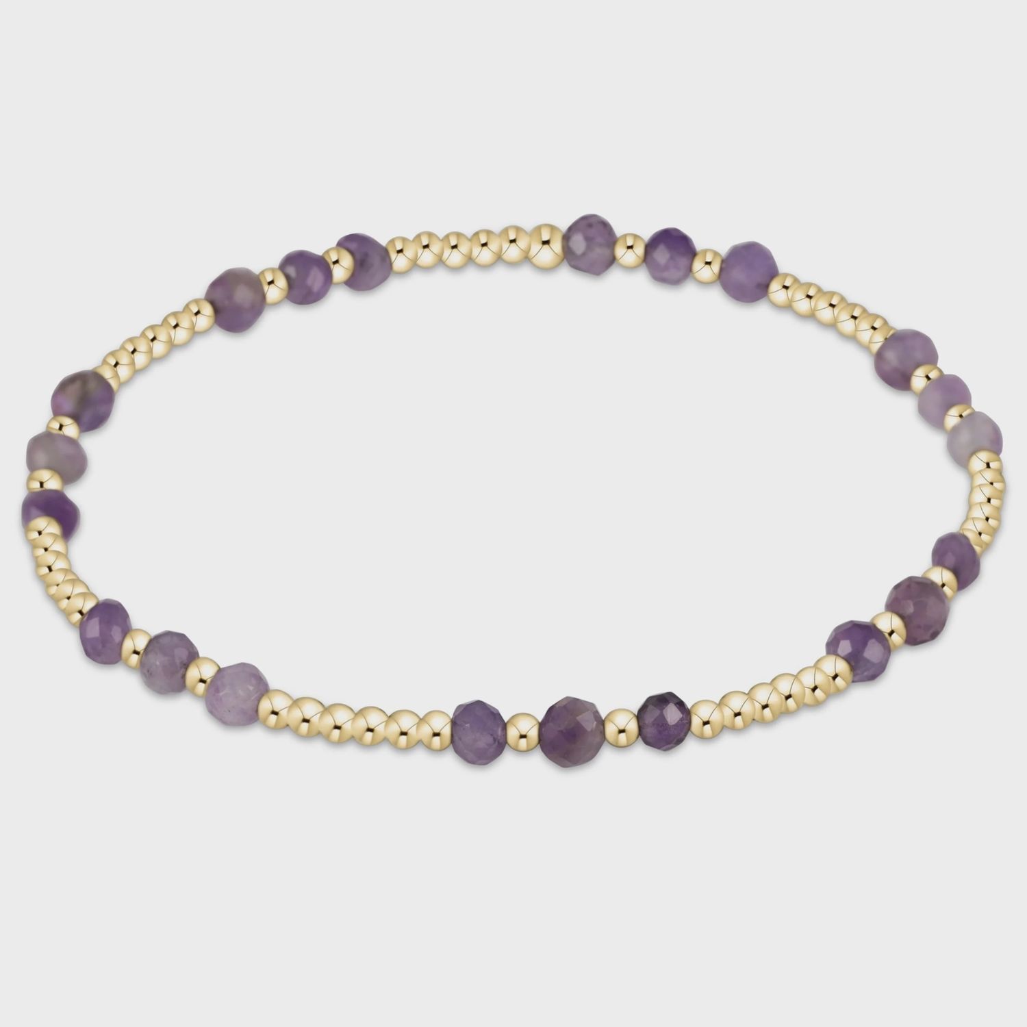 Gemstone Gold Joy Pattern 3mm Bead Bracelet - Amethyst