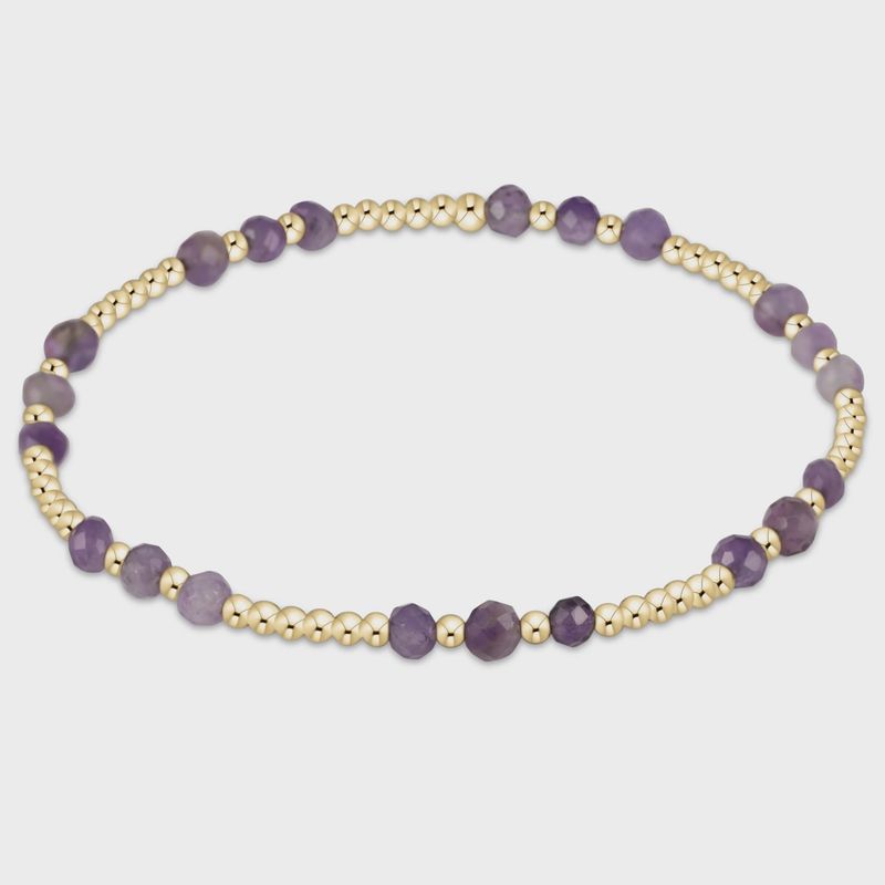 Gemstone Gold Joy Pattern 3mm Bead Bracelet - Amethyst