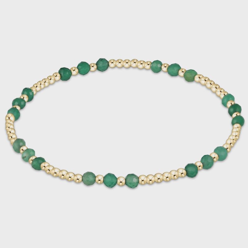 Gemstone Gold Joy Pattern 3mm Bead Bracelet - Green Onyx