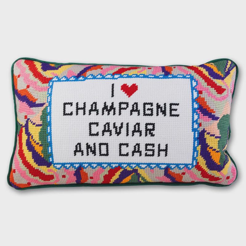 Caviar and Cash Needlepoint Pillow