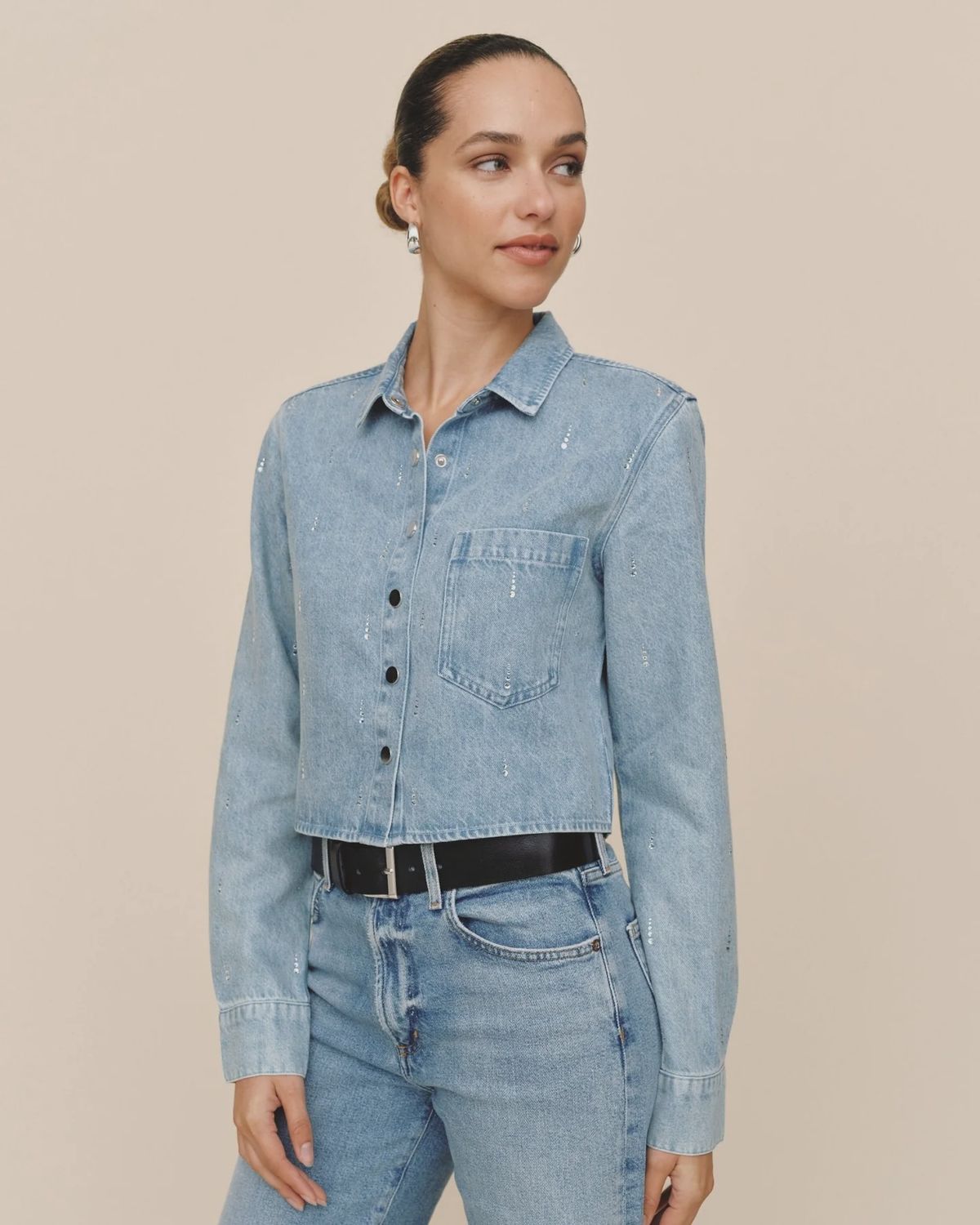 Crop pocket button down - ice wash