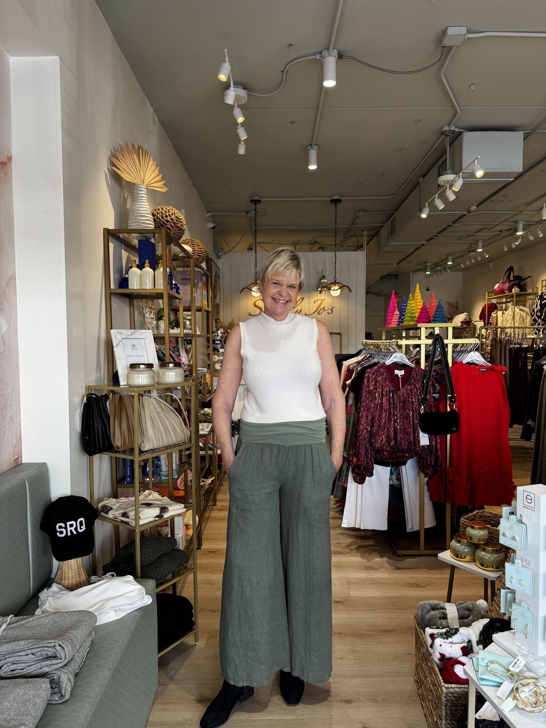 Fold Over Palazzo Pant Army Green