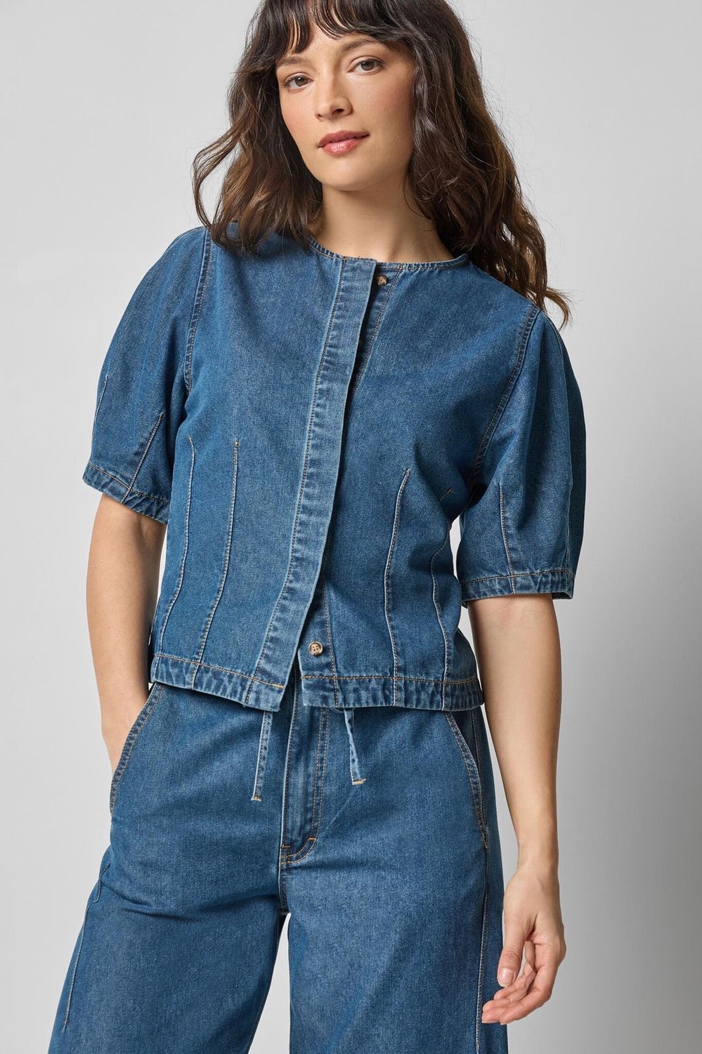 Full Sleeve Seamed Top : Blue Denim