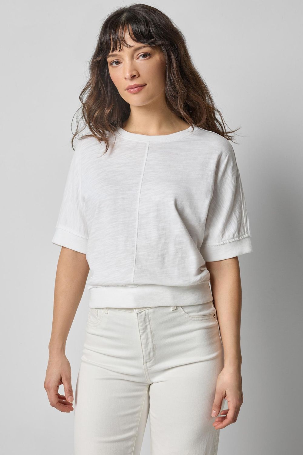 Rib Trim Short Sleeve in White