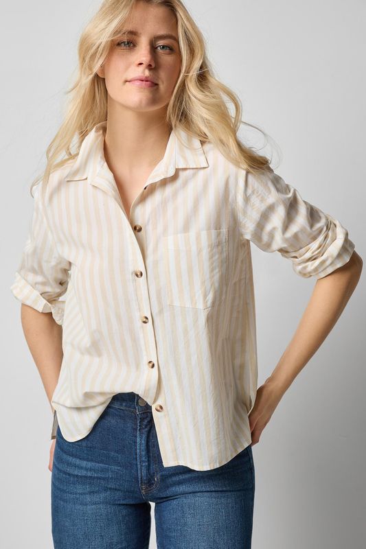 Striped Button Down Shirt in Ivory/White Stripe