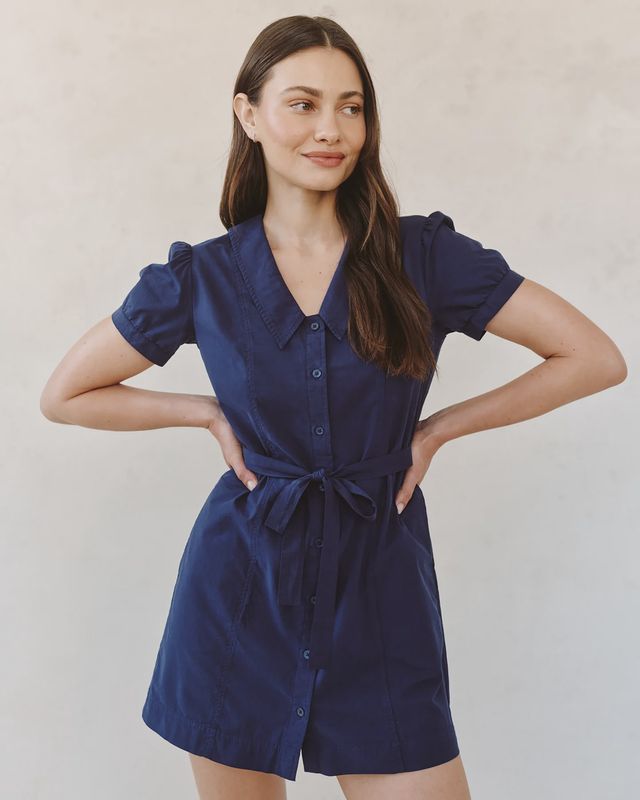 Short Sleeve Seamed Collar Dress