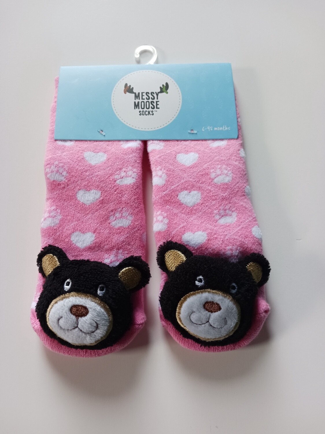Pink Black Bear Toddler Socks
