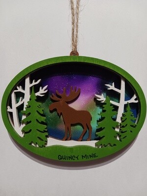 Laser Cut Wood Ornament Northern Lights Moose