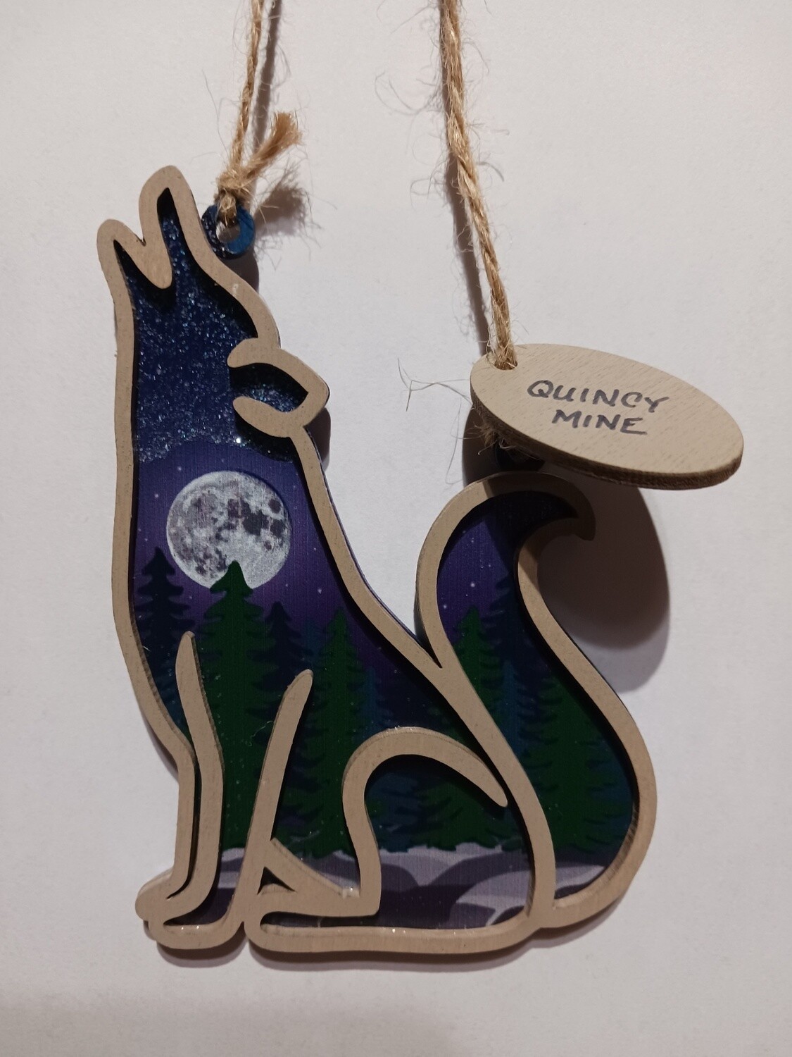 Laser Cut Wood Ornament Wolf w/ Tag