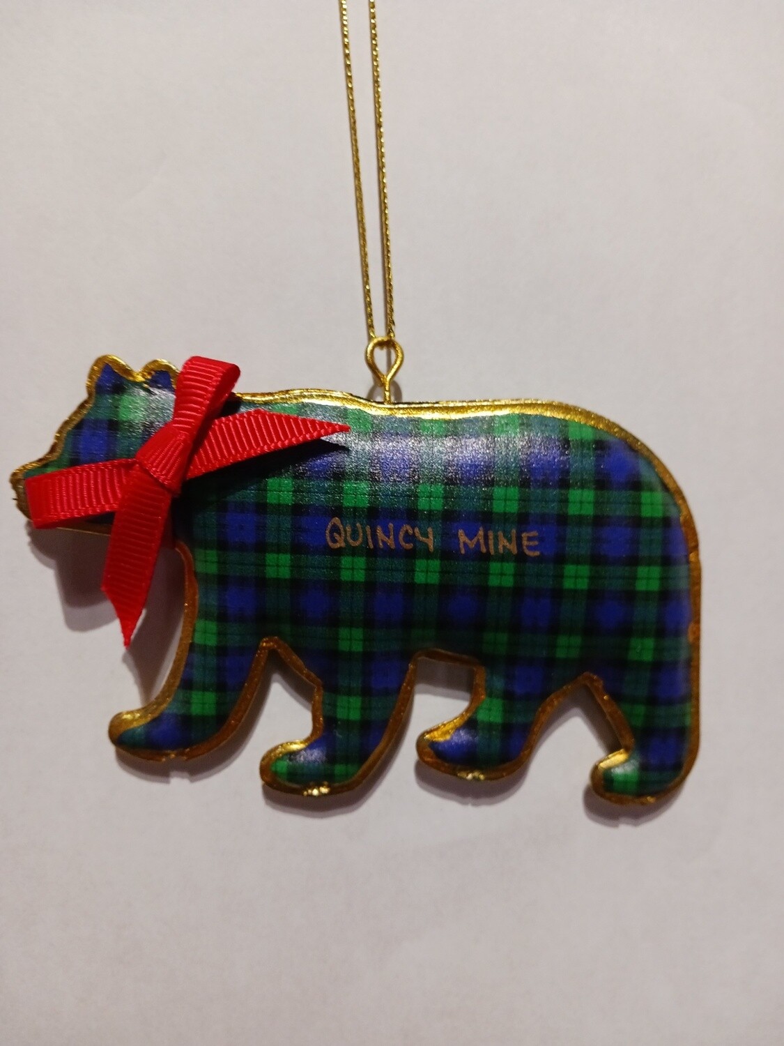 Green Plaid Pillowed Bear Ornament