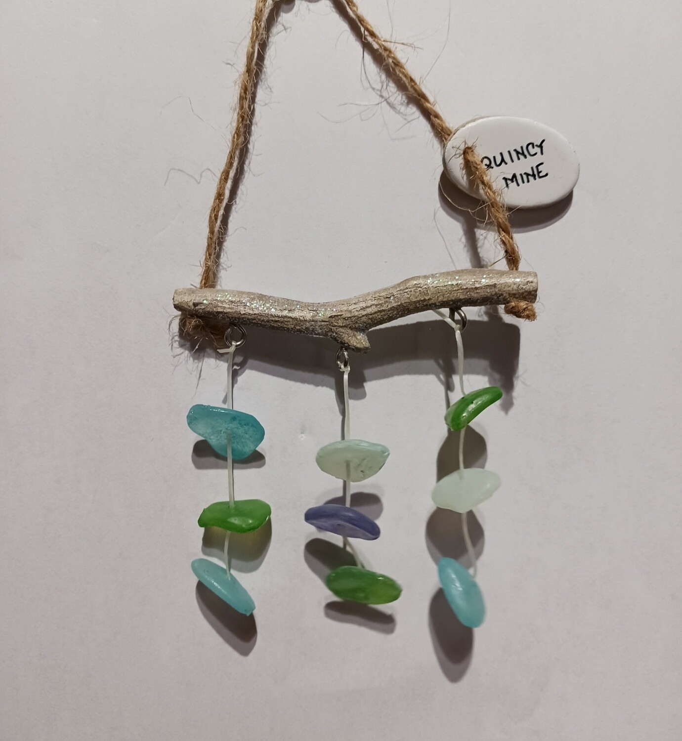 Resin Ornament Driftwood Branch w/ Sea Glass w/ Tag