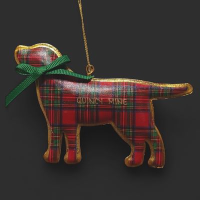 Red Plaid Pillowed Dog Ornament