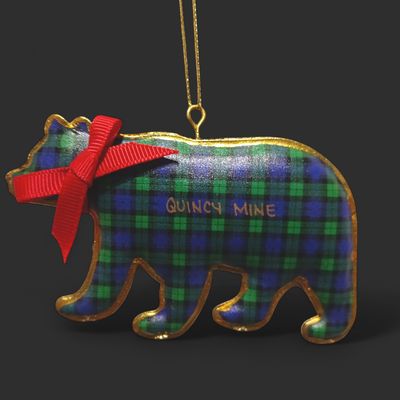Green Plaid Pillowed Bear Ornament