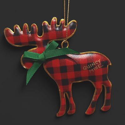 Red Plaid Pillowed Moose Ornament