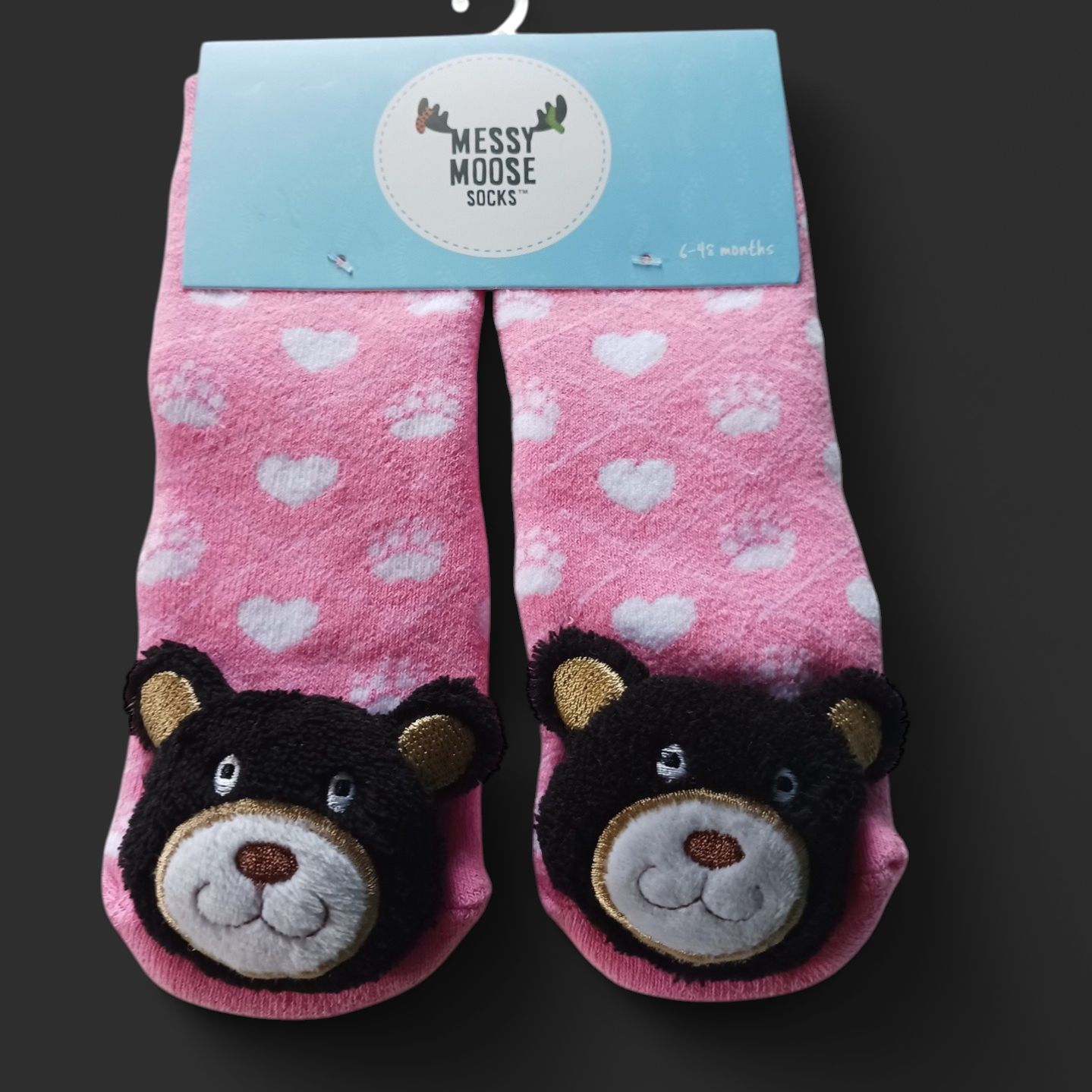 Pink Black Bear Toddler Socks