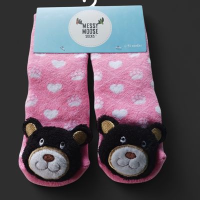 Pink Black Bear Toddler Socks
