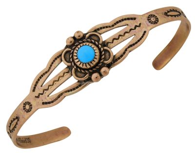 Copper Cuff Bracelet Turquoise stone - extra small