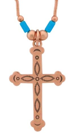 Liquid Copper Pendant Cross w/turquoise