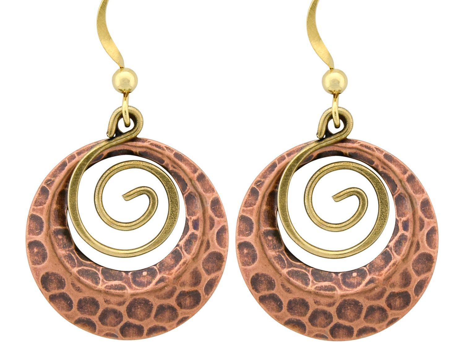 Copper & Brass Earrings Hammered Crescent