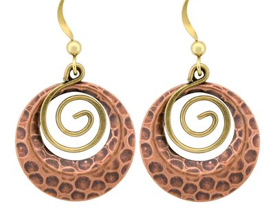 Copper & Brass Earrings Hammered Crescent