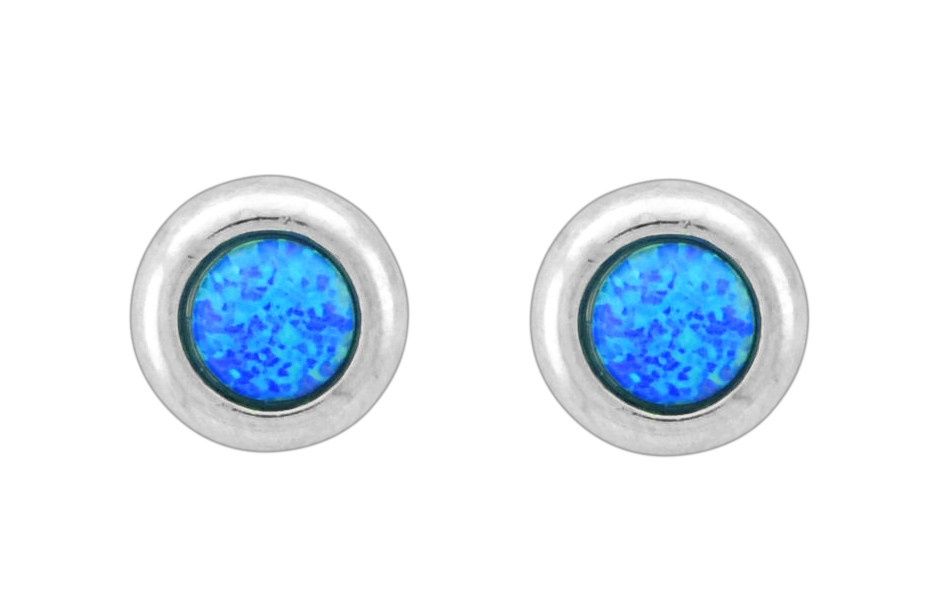Earrings-Lab Blue Opal Round